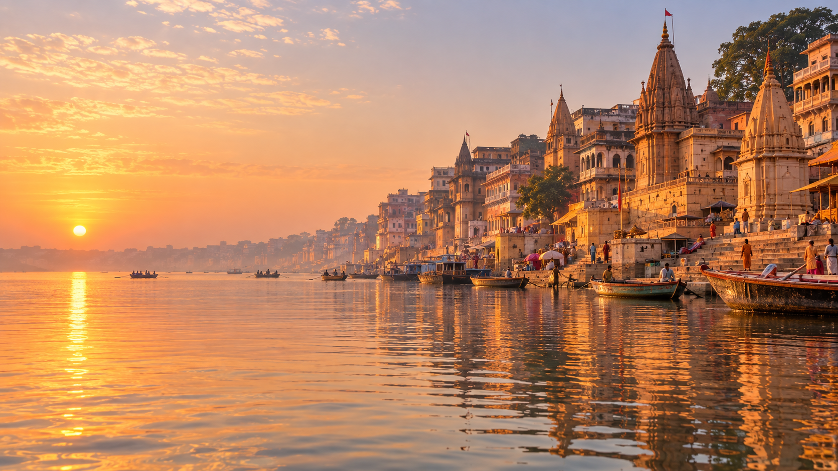 Varanasi ghats and temples at sunrise